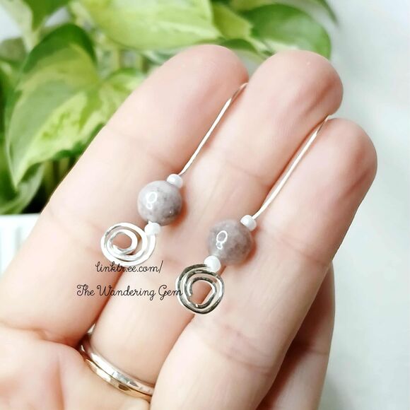 Dendritic Jasper Crystal Beaded Dangle Earrings, Boho Chic Gemstone Jewelry 1.5" - Picture 4 of 6